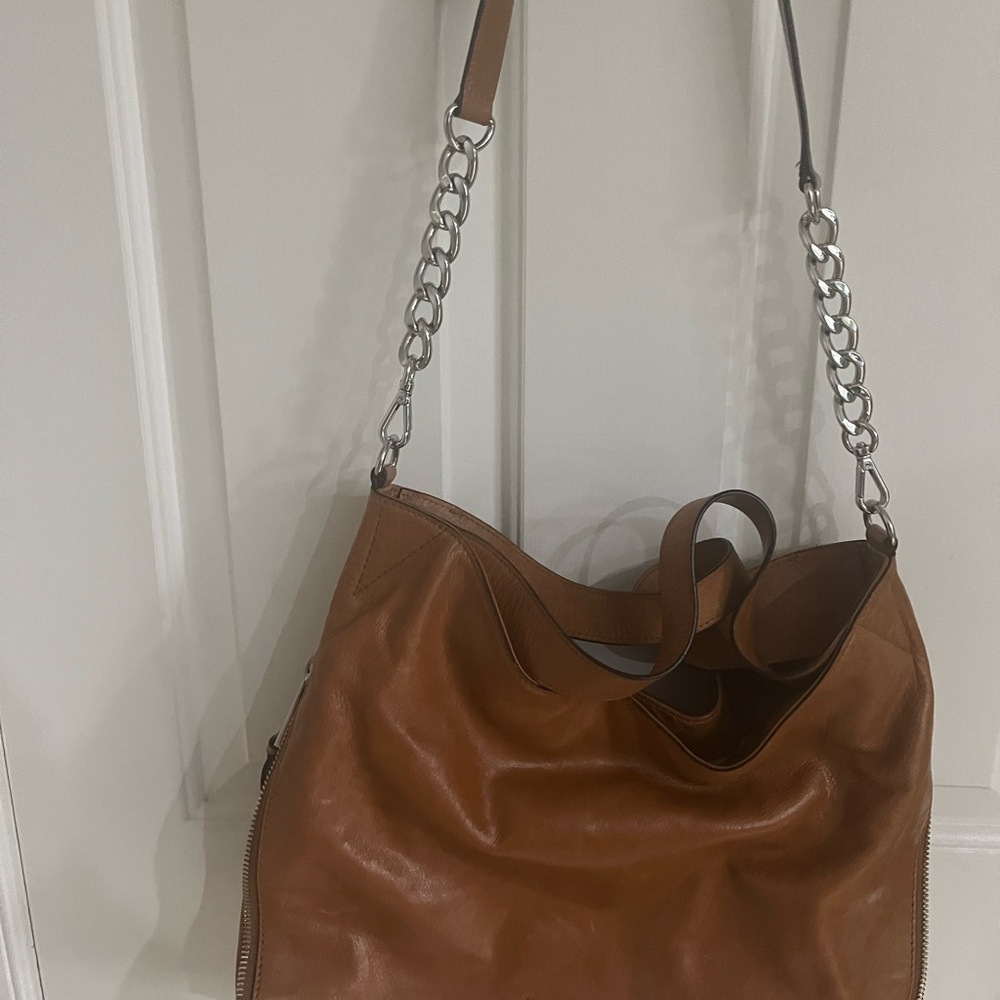 Michael Kors Leather Shoulder Bag with Chain Strap - Leather Light Brown